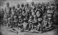 Cameroun français : Petits enfants  païens avec leur collier de coquillages. – Carte postale éditée par la mission des pères du sacré-cœur de St-Quentin. « Si faciles à séduire, du moins dans les régions du centre et dans les villes, les femmes devraient avoir beaucoup d’enfants. Or voici notre étonnement. Le Cameroun ne se peuple pas. En certaines régions même, sa population décroît.  […] Trois décrets de 1930 ont créé des centres d’état civil indigène ; la population ne parait pas s’y opposer ; mais ce n’est qu’un essai local. De temps en temps on fait un recensement, un fonctionnaire français enquête dans chaque village ; mais les uns cache un frère pour le soustraire à l’impôt, les autres ne parlent pas de leurs enfants, qui ne comptent pas à leurs yeux ; les listes ont des lacunes dont on ignore l’ampleur. Si on signale dans tout le territoire sous mandat, en 1931, 2 223 802 habitants, on peut douter non seulement des centaines, mais des centaines de mille. […] Donc M. Cournarie a demandé aux femmes de sa liste combien elles avaient d’enfants vivants et avaient eu d’enfants morts. Les vivants étaient déjà recensés, elles ne pouvaient mentir. Les morts ne risquaient pas de devenir imposables. On vérifiait leur sincérité, de temps en temps, dans le privé, auprès d’une commère jalouse. Toutefois il n’aurait pas été prudent de s’enquérir des fausses-couches ; elles signifient presque toujours adultère : ce sont des choses que l’on avoue pas devant le gouvernement. Par ces interrogatoires on se rend compte de l’étendue de la mortalité, de la mortalité infantile en particulier.   » Source : Wilbois, J., Le Cameroun, Paris, éditions Payot, 1934.