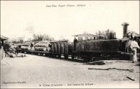 Un train de billes. – « Si la forêt vit, elle fait vivre aussi ceux qui trafiquent de ses bois. Ses acajous, ses faké-limbo noir et blanc, son framiré, son iroko, son avodiré ; son makoré, l’aboudikro, le badi, le tiama, ses bois moirés, frisés, drapés, rubanés, sont exploités pour les emplois en massif, pour les carcasses de meubles, pour les placages ; à la menuiserie elle offre encore le bossé, le bahia, le niangon ; le bois jaune d’or du badi, et le framiré, proche parent du chêne, se transforment en lames de parquets ; le teck s’impose pour les charpentes navales ; le framiré et l’iroko, opposant une grande résistance aux chocs et aux vibrations, conviennent à la carosserie, au charronnage, à l’aviation. Une trentaine de scieries, de sociétés et d’entreprises forestières vivent de la forêt. Longtemps, l’industrie du bois a assuré la prospérité de la colonie. Elle y  aidera encore largement, à la condition que le gouvernement général lui permette de se mouvoir dans des conditions aussi libérales que se meuvent les industries similaires dans les colonies britanniques voisines et au Cameroun. » (1). Sources : (1) Ricord, M., France noire, Marseille, Sud-éditions, 1939.