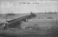 Lomé, le wharf – Le wharf allemand, avec son contournement caractéristique de la partie détruite par une tempête en mai 1911.